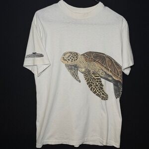VTG H T Chittum Sea Turtle Shirt Mens Small White Cotton 90s Single Stitch
